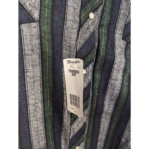 Men's Wrangler Tall Man Western Pearl Snap Flannel Shirt Green Gray 3XT‎ 3X Tall - Picture 2 of 9